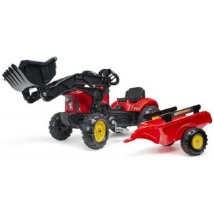 FALK - Šlapací traktor SuperCharger s vlečkou a nakladačem červený