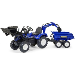 FALK - Šlapací traktor New Holland T8 s nakladačem, rypadlem a maxi vlečkou