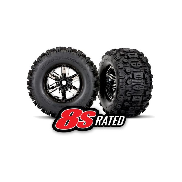 Traxxas kolo 4.3/5.7”, disk černý chrom, pneu Sledgehammer (pár)