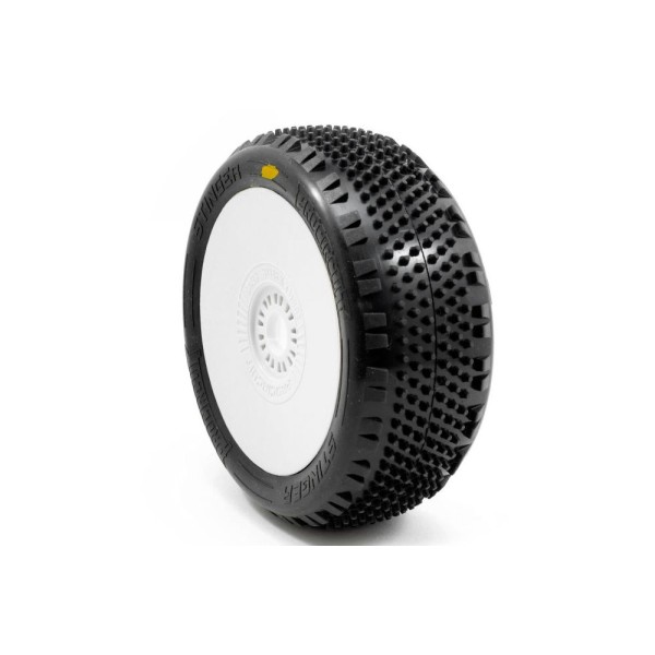 STINGER V4 BUGGY A2 (SOFT) nalepené pneumatiky, bílé disky, 2 ks.