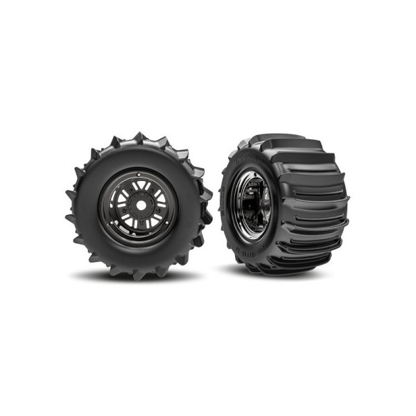 Traxxas kolo 3.6/4,7”, disk Sand Car černý chrom, pneu belted paddle (zadní) (pár)