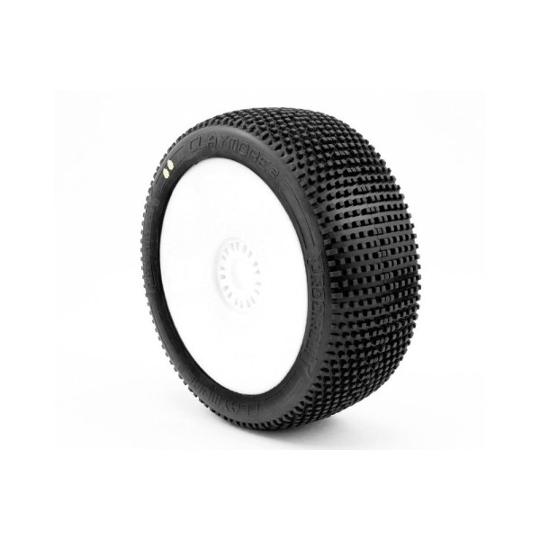 CLAYMORE V2 BUGGY S1 (SUPER SOFT) nalepené pneumatiky, bílé disky, 2 ks.