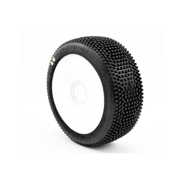 HOT DICES V2 BUGGY S1 (SUPER SOFT) nalepené pneumatiky, bílé disky, 2 ks.