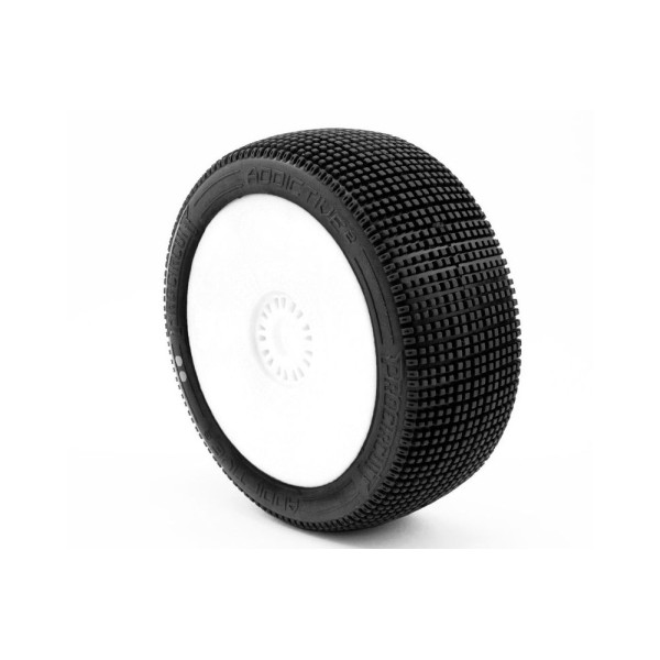 ADDICTIVE V2 BUGGY S1 (SUPER SOFT) nalepené pneumatiky, bílé disky, 2 ks.