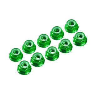 M4/4 mm hliníkové samojistné matičky s osazením zelené, 10 ks.