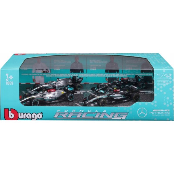 Bburago Mercedes-AMG F1 1:43 #44 Lewis Hamilton (dárkový set 4ks)