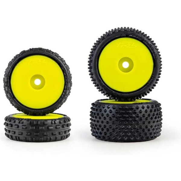 Pro-Line kolo 1:24 kobercové, přední Wedge, zadní Prism, disk žlutý Hex 7mm (4): Losi Micro-B