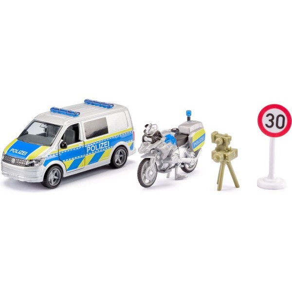 SIKU Super - Volkswagen T6 policejní dodávka s motorkou 1:50