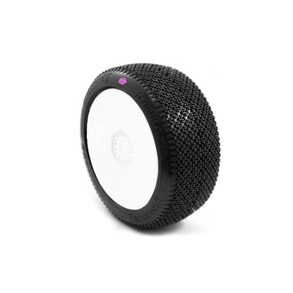 KAMIKAZE V2 BUGGY K1 (CLAY SUPER SOFT) nalepené pneumatiky, bílé disky, 2 ks.
