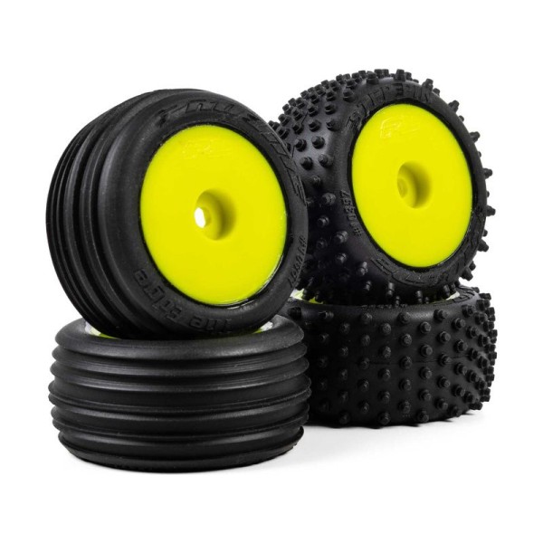 Pro-Line kolo s pneu Edge přední / Step Pin zadní, disk žlutý, Hex 7mm (4): Losi Micro-T